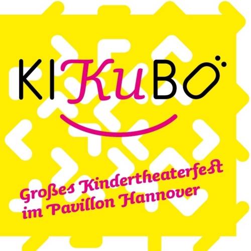 Logo des Projektes Kinderkulturbörse vor gelbem Hintergrund mit Schriftzug: Großes Kindertheaterfest im Pavillon Hannover
